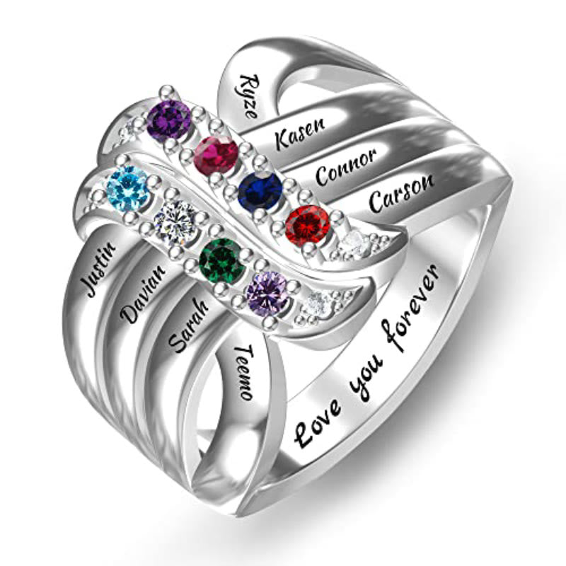 Olivenorma Birthstones Personalized Engraved Names Ribbon Knot Ring