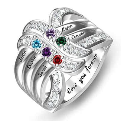 Olivenorma Birthstones Personalized Engraved Names Ribbon Knot Ring