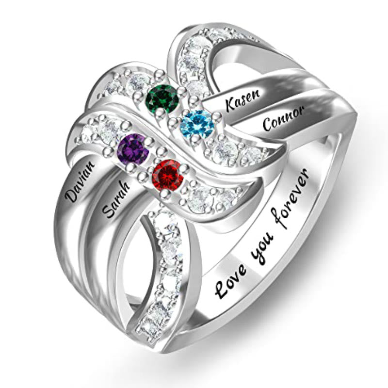 Olivenorma Birthstones Personalized Engraved Names Ribbon Knot Ring