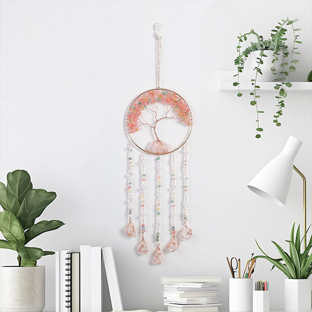 Olivenorma Strawberry Quartz Tree Of Life Wind Chime