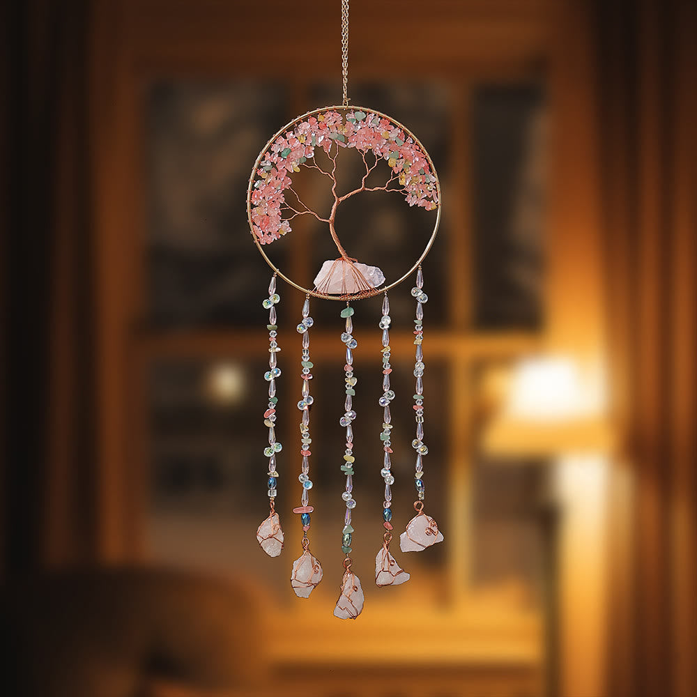 Olivenorma Strawberry Quartz Tree Of Life Wind Chime