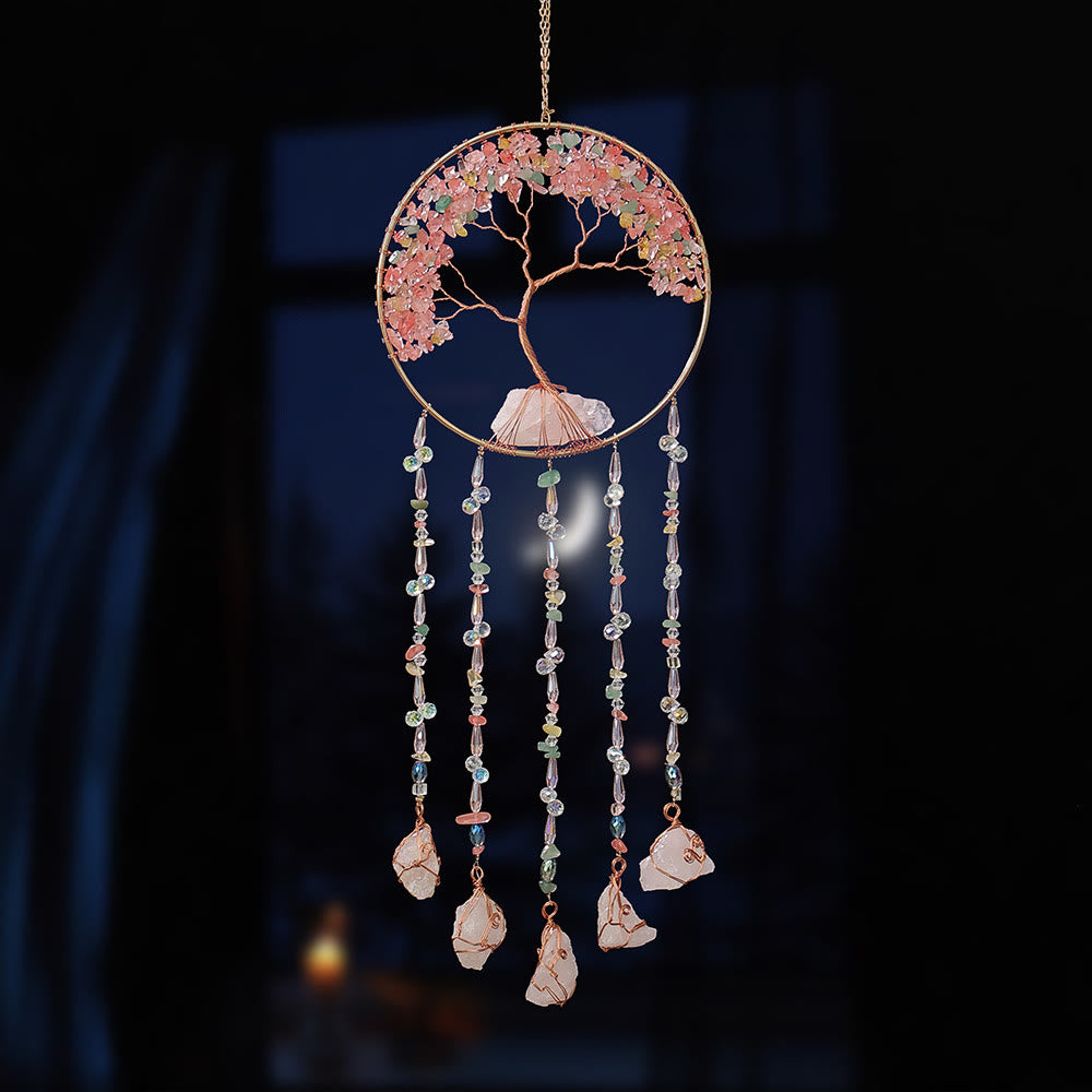 Olivenorma Strawberry Quartz Tree Of Life Wind Chime