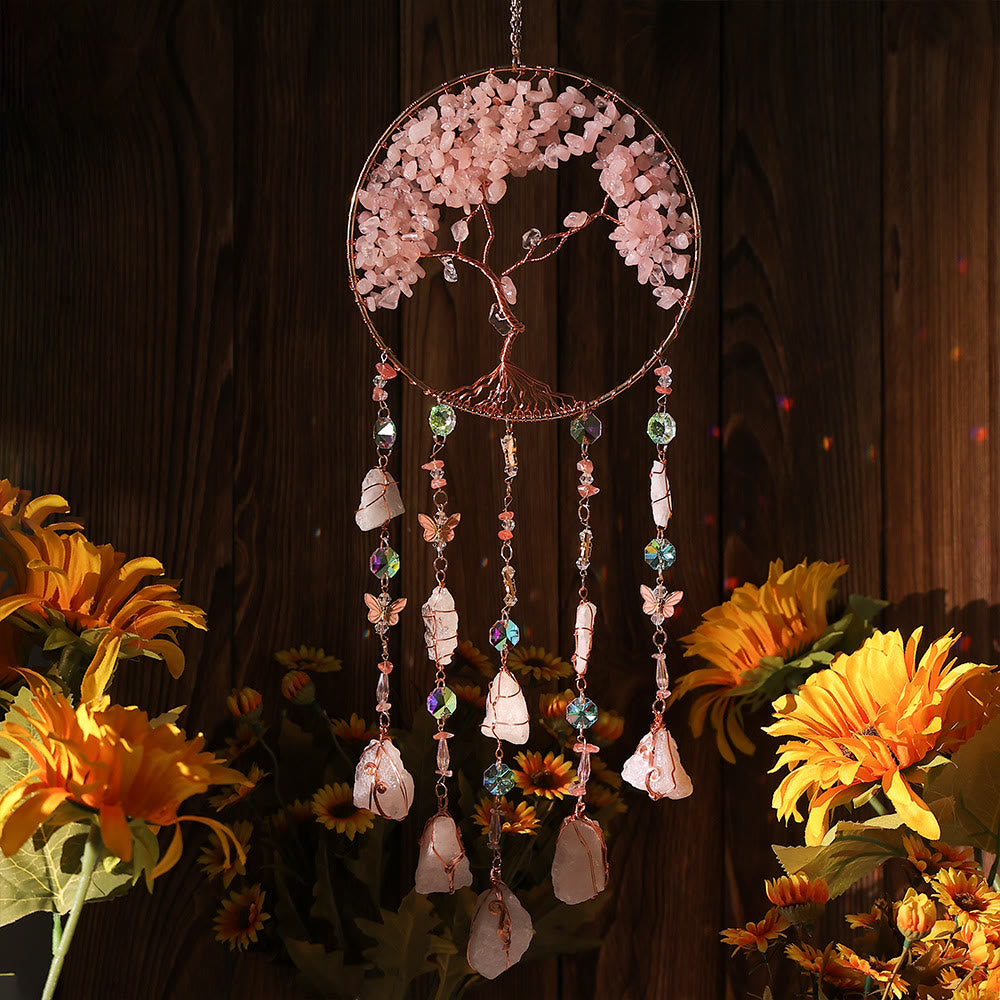 Olivenorma Rose Quartz Tree Of Life Wind Chime