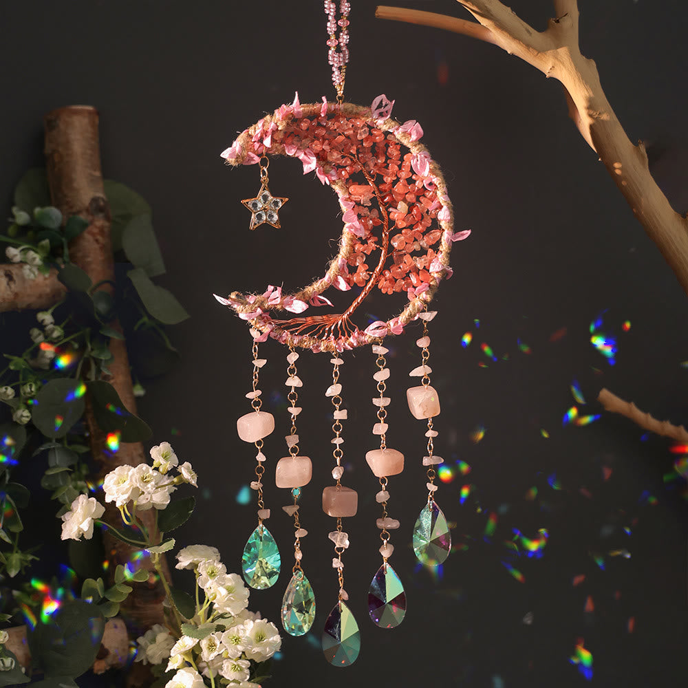 Olivenorma Natural Stone Moon Shape Mori Contact Wind Chime