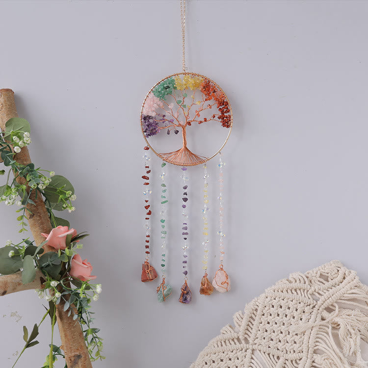 Olivenorma Natural Stone Chakra Tree Of Life Wind Chime