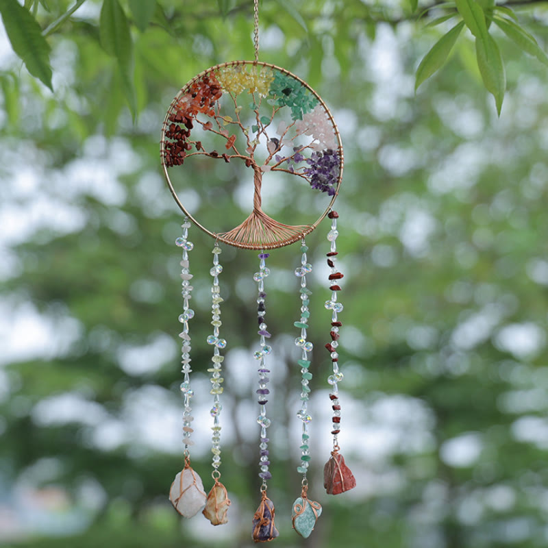 Olivenorma Natural Stone Chakra Tree Of Life Wind Chime