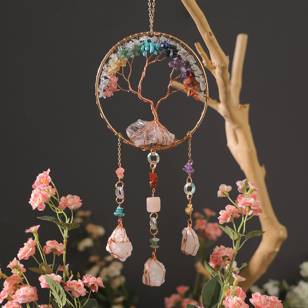 Olivenorma Clear Crystal Chakra Tree of Life Wind Chime