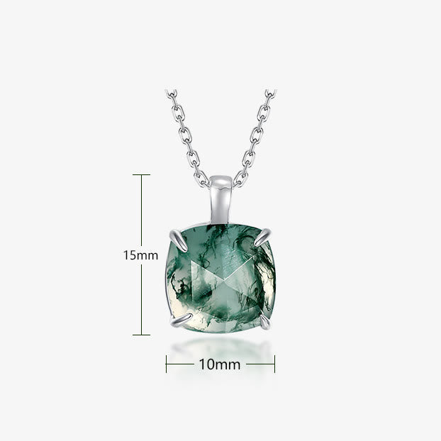 Olivenorma Moss Agate Sugar Cube Shape Pendant Necklace