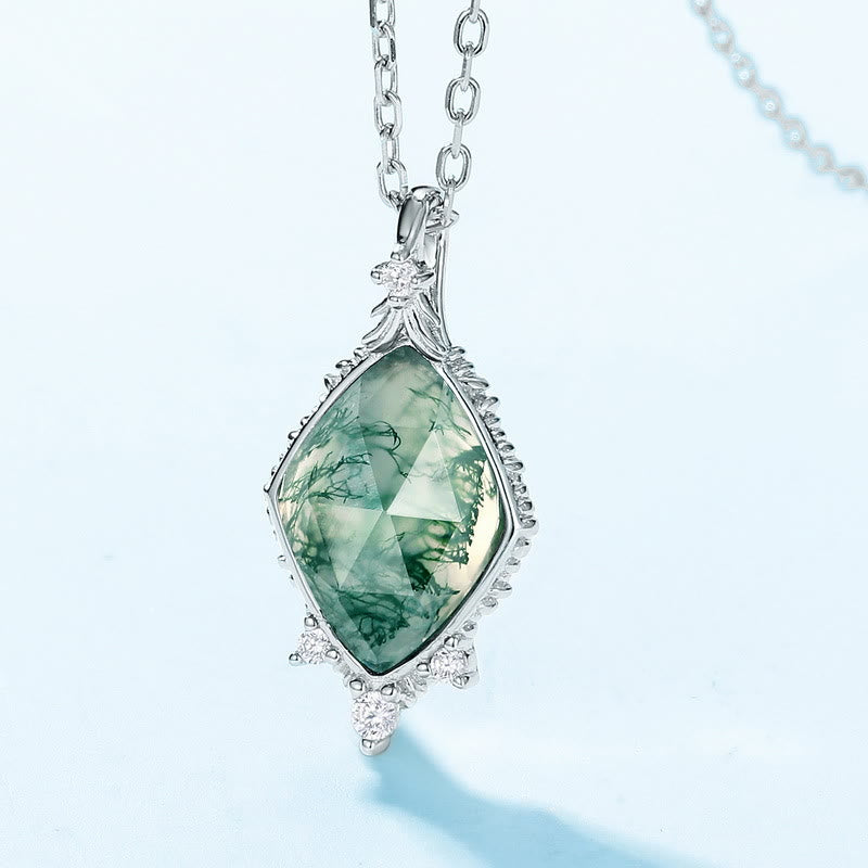 Olivenorma Natural Moss Agate Square Cut Pendant Necklace