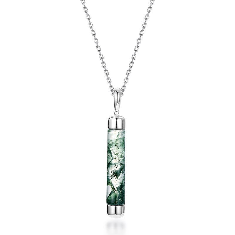 Olivenorma Natural Moss Agate Cylindrical Pendant Necklace