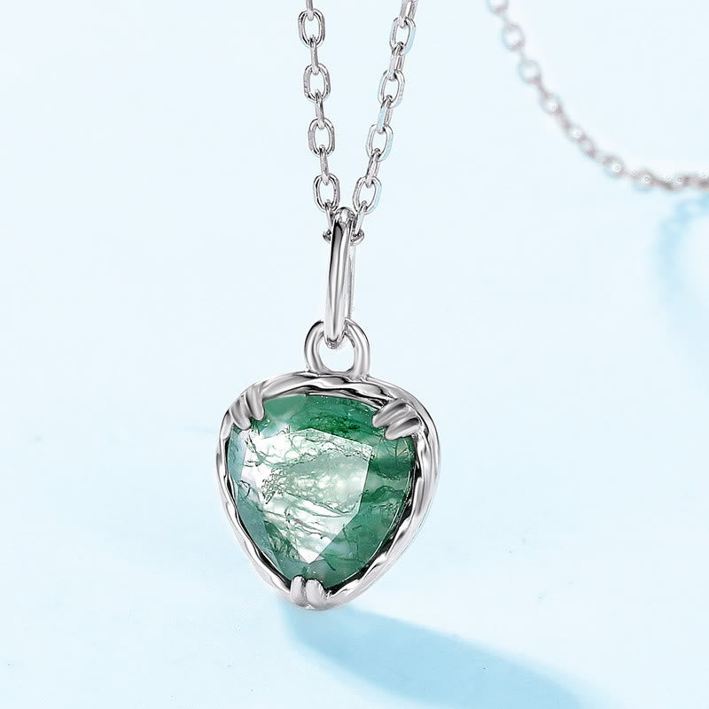 Olivenorma Natural Moss Agate Heart Pendant Necklace