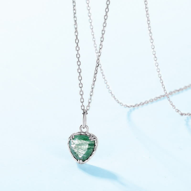 Olivenorma Natural Moss Agate Heart Pendant Necklace