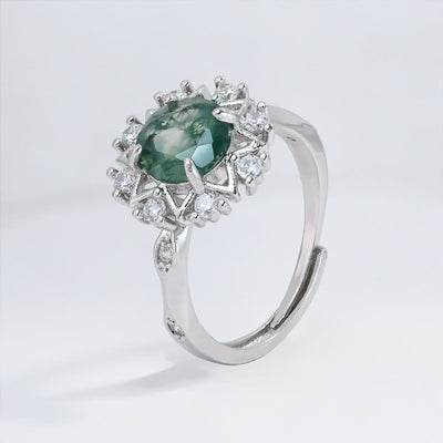 Olivenorma Natural Moss Agate Sunflower Shape Ring