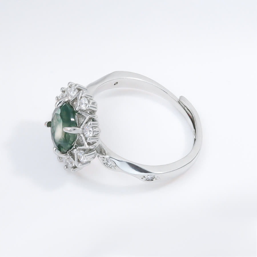 Olivenorma Natural Moss Agate Sunflower Shape Ring