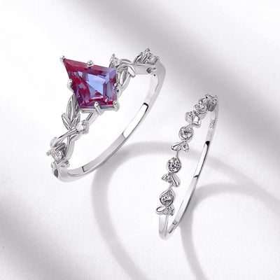 Olivenorma 2pcs Diamond Cut Natural Alexandrite Ring Set