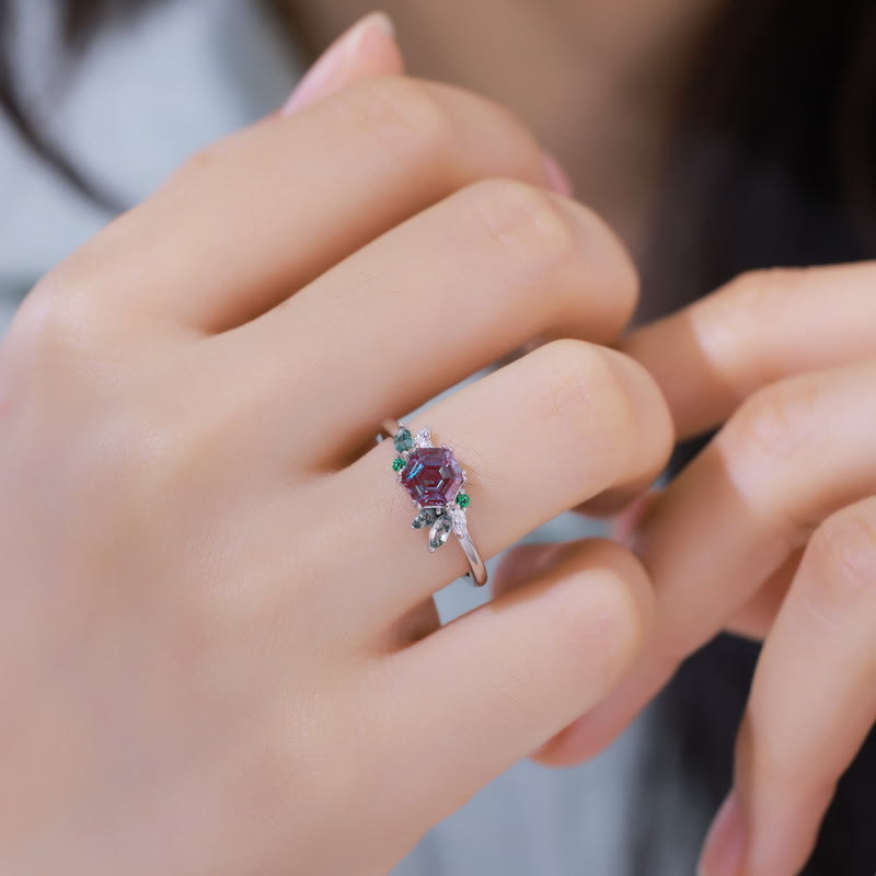 Olivenorma Natural Alexandrite Geometric Hexagonal Cut Ring