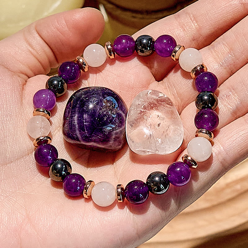 Olivenorma Amethyst Rose Quartz Hematite Beaded Bracelet