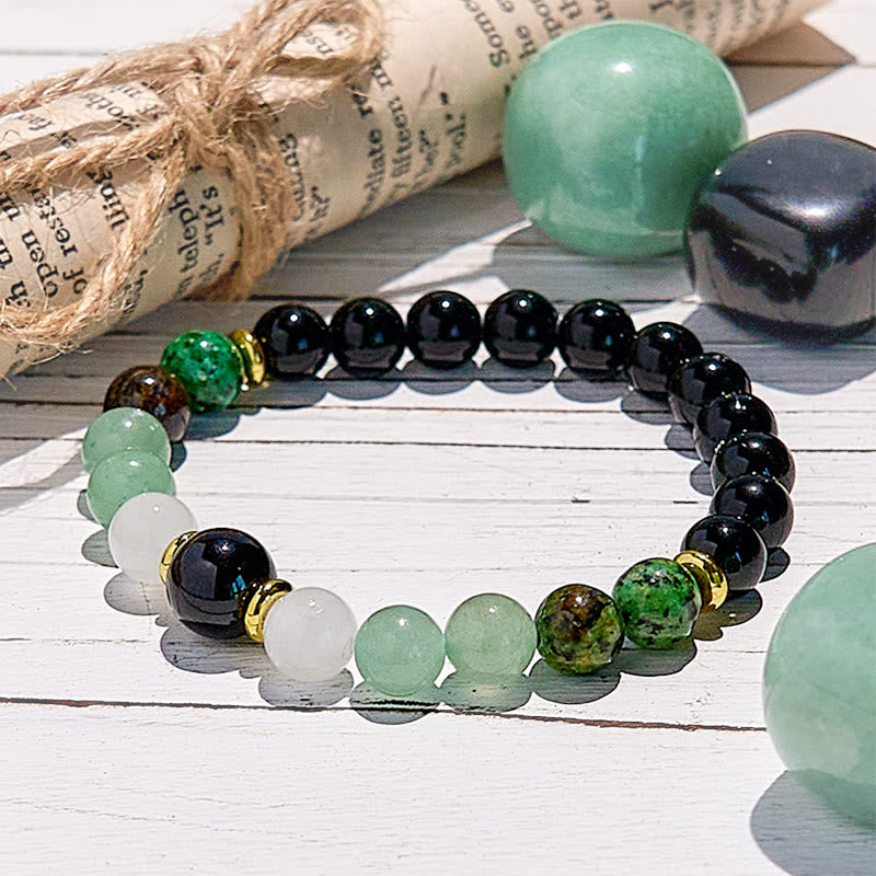 Olivenorma Natural Green Aventurine Obsidian Beaded Bracelet