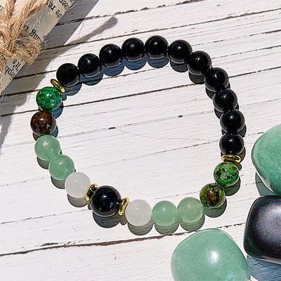 Olivenorma Natural Green Aventurine Obsidian Beaded Bracelet