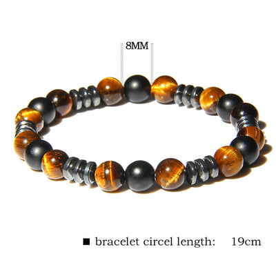 Olivenorma Natural Tiger Eye Hematite Beaded Bracelet