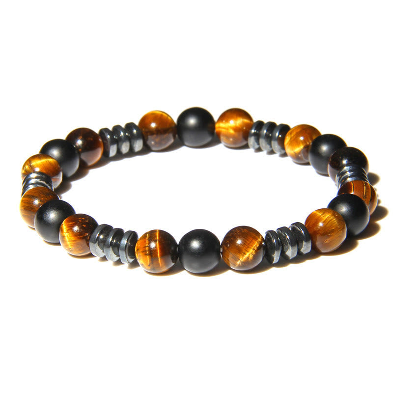 Olivenorma Natural Tiger Eye Hematite Beaded Bracelet