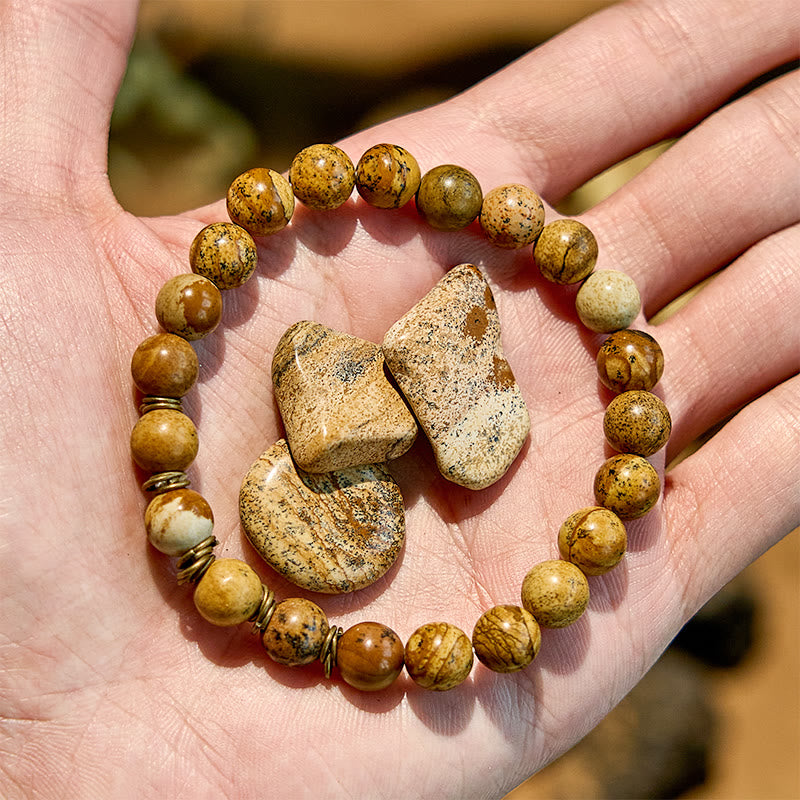 Olivenorma Natural Stone Beaded Gold Copper Wire Bracelet