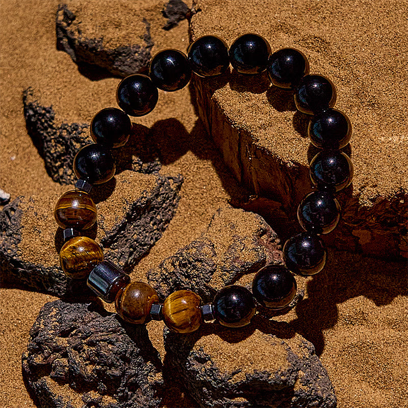 Olivenorma Hematite Tiger Eye Obsidian Beaded Bracelet