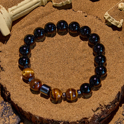 Olivenorma Hematite Tiger Eye Obsidian Beaded Bracelet