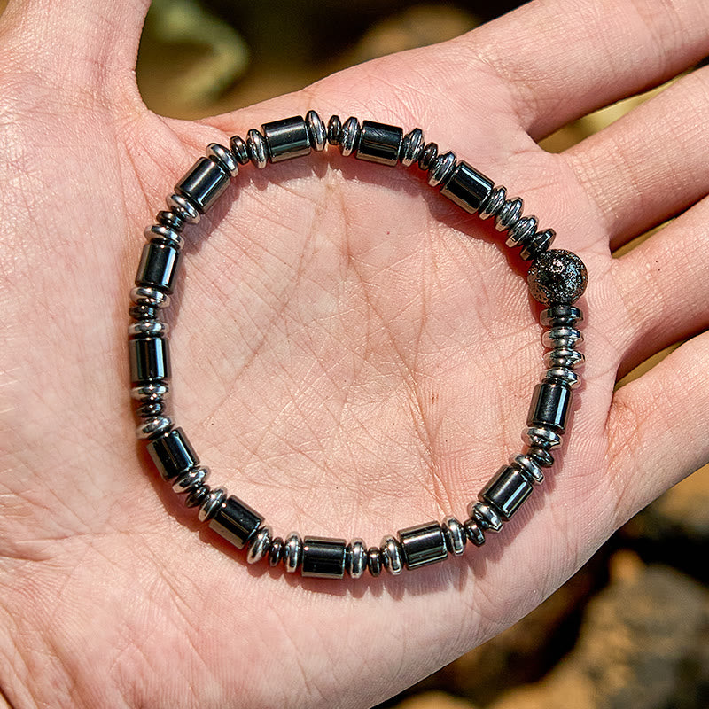 Olivenorma Electroplated Silver Hematite Lava Stone Beaded Bracelet