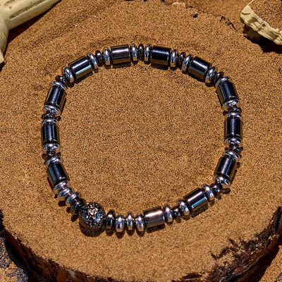 Olivenorma Electroplated Silver Hematite Lava Stone Beaded Bracelet