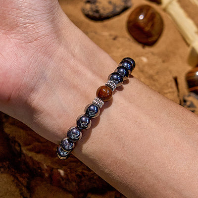 Olivenorma Natural Tiger Eye Black Beads Beaded Bracelet