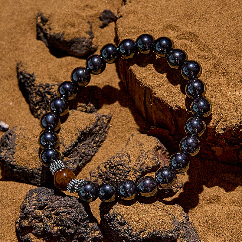 Olivenorma Natural Tiger Eye Black Beads Beaded Bracelet