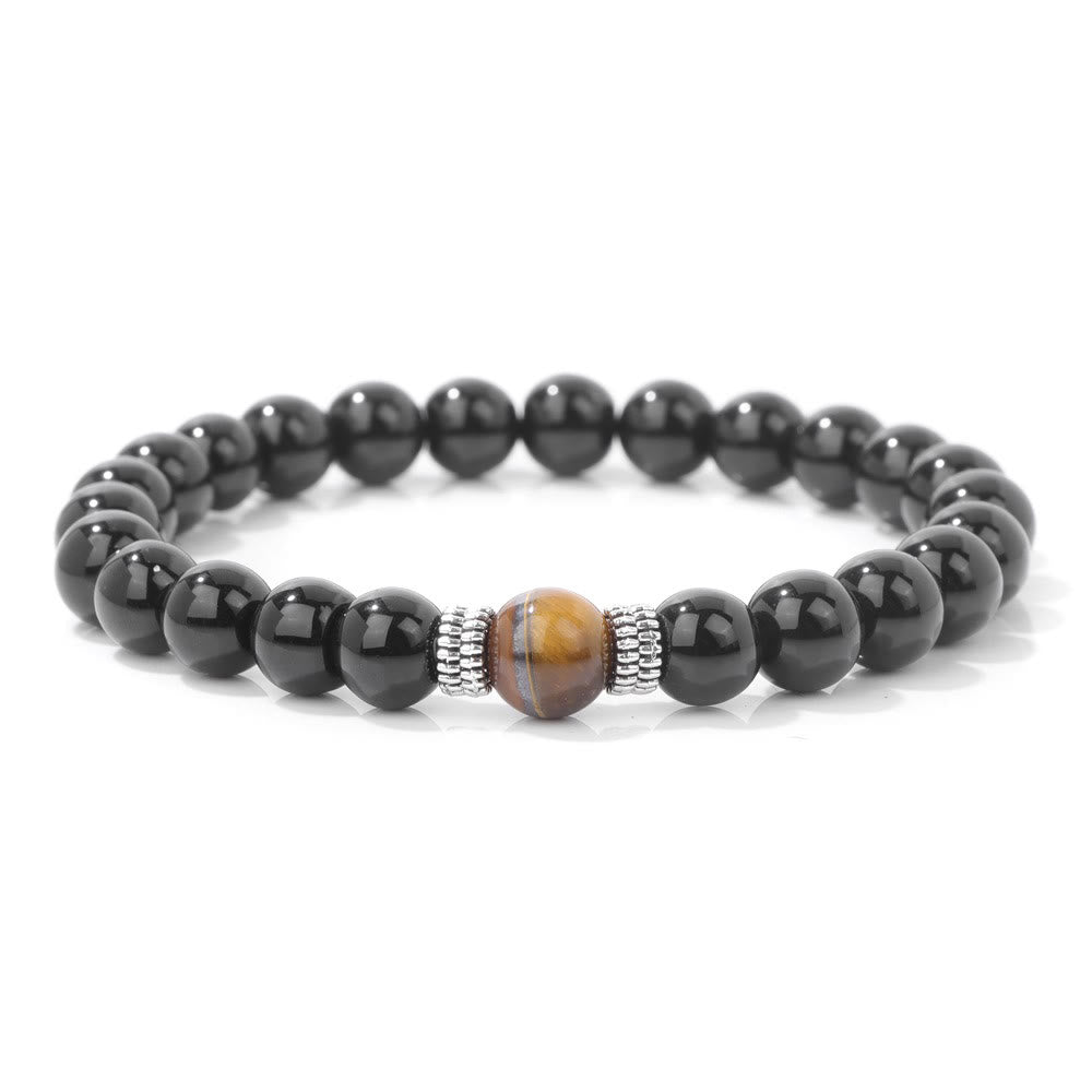 Olivenorma Natural Tiger Eye Black Beads Beaded Bracelet