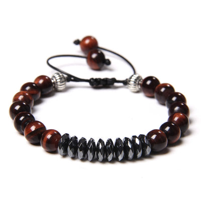 Olivenorma 8mm Tiger Eye Geometric Hematite Bead Bracelet