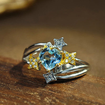 Olivenorma Natural Blue Topaz Heart Star Ring