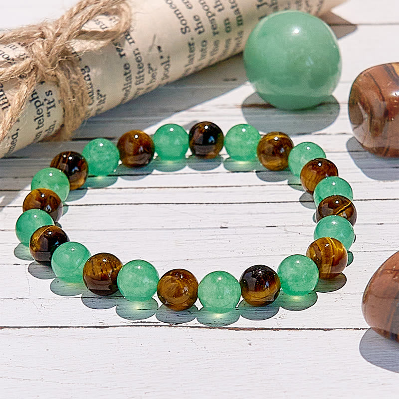 Olivenorma Natural Green Aventurine Tiger Eye Beaded Bracelet