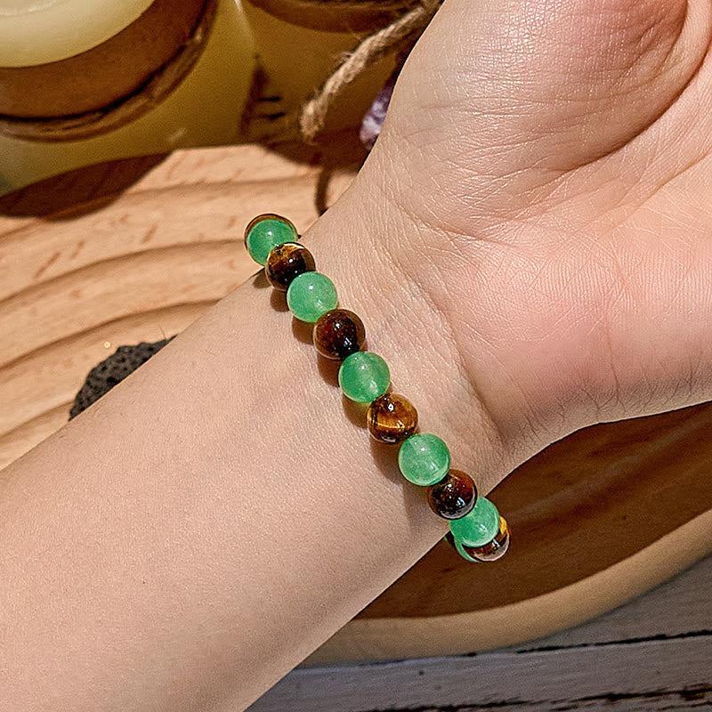 Olivenorma Natural Green Aventurine Tiger Eye Beaded Bracelet