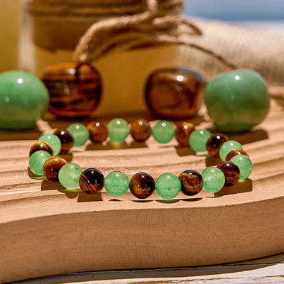 Olivenorma Natural Green Aventurine Tiger Eye Beaded Bracelet