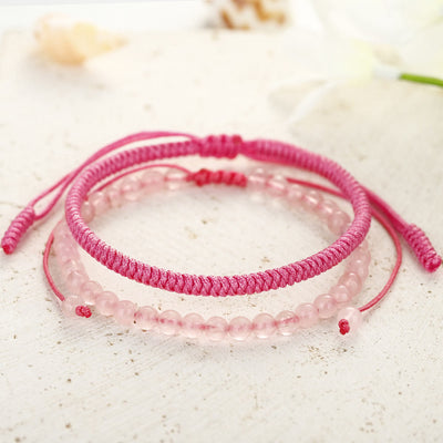 Olivenorma Natural Rose Quartz Beads Braided Bracelet