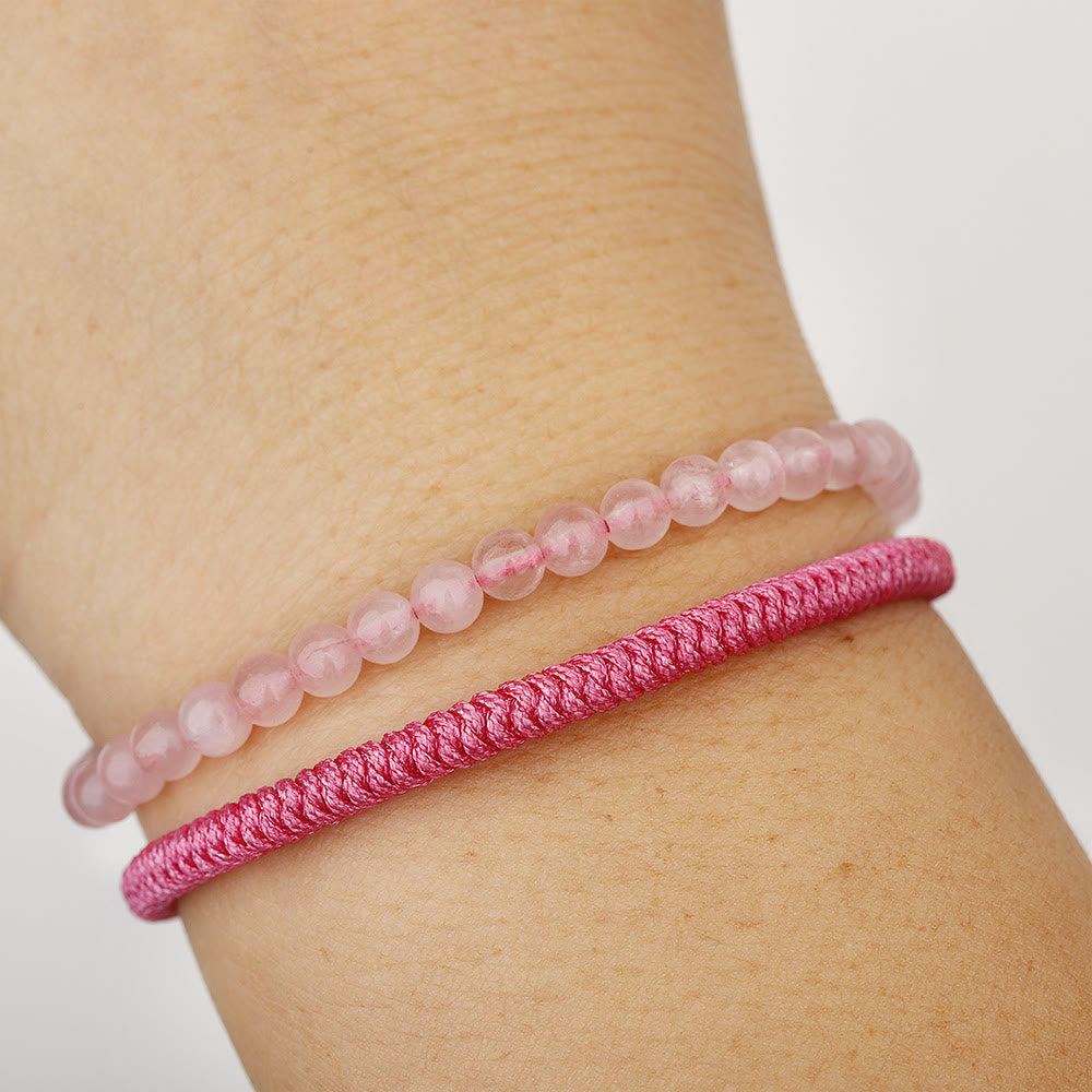 Olivenorma Natural Rose Quartz Beads Braided Bracelet