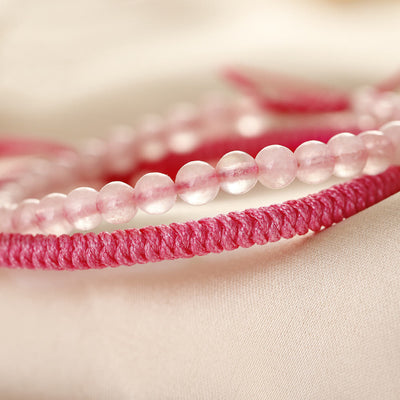 Olivenorma Natural Rose Quartz Beads Braided Bracelet