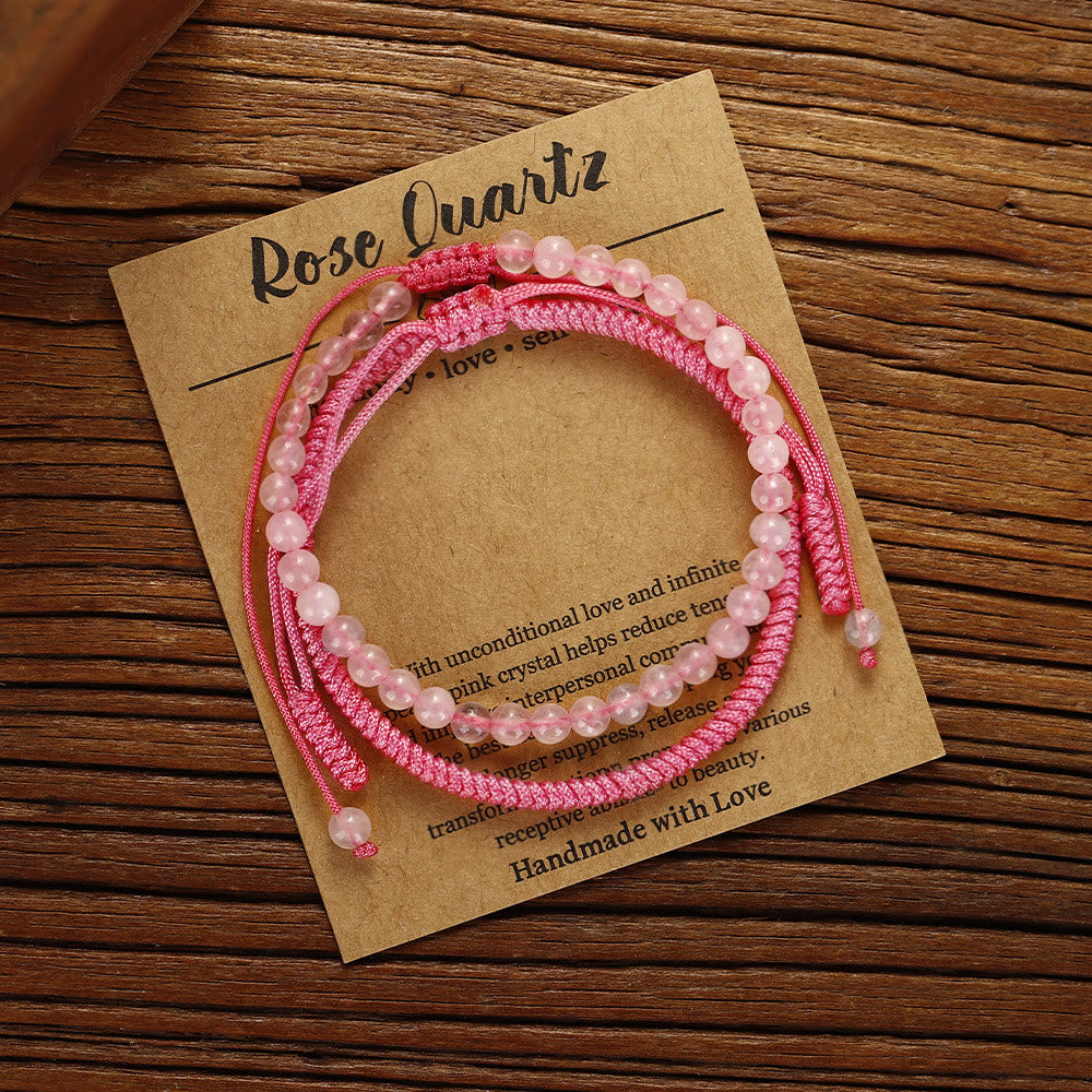 Olivenorma Natural Rose Quartz Beads Braided Bracelet