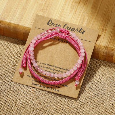 Olivenorma Natural Rose Quartz Beads Braided Bracelet