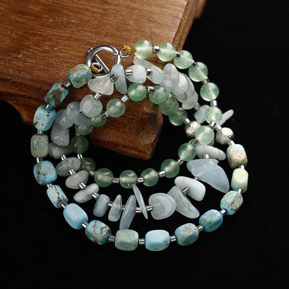 Olivenorma Aquamarine Emperor Stone Green Aventurine Beads Bracelet