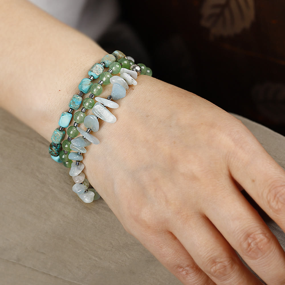 Olivenorma Aquamarine Emperor Stone Green Aventurine Beads Bracelet