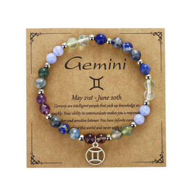 Olivenorma Natural Stone Beads Silver Zodiac Pandent Bracelet