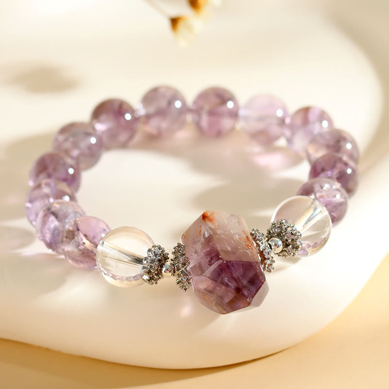 Olivenorma 12mm Natural Amethyst Clear Crystal Beads Bracelet