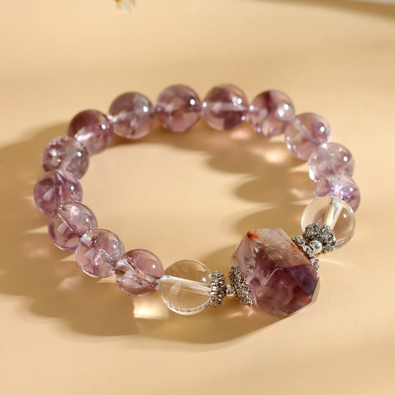 Olivenorma 12mm Natural Amethyst Clear Crystal Beads Bracelet