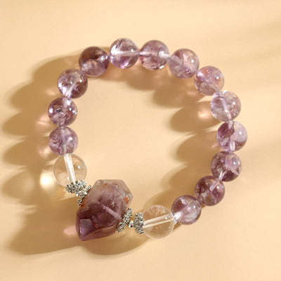 Olivenorma 12mm Natural Amethyst Clear Crystal Beads Bracelet