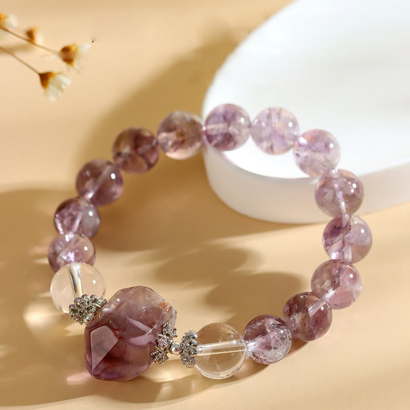 Olivenorma 12mm Natural Amethyst Clear Crystal Beads Bracelet